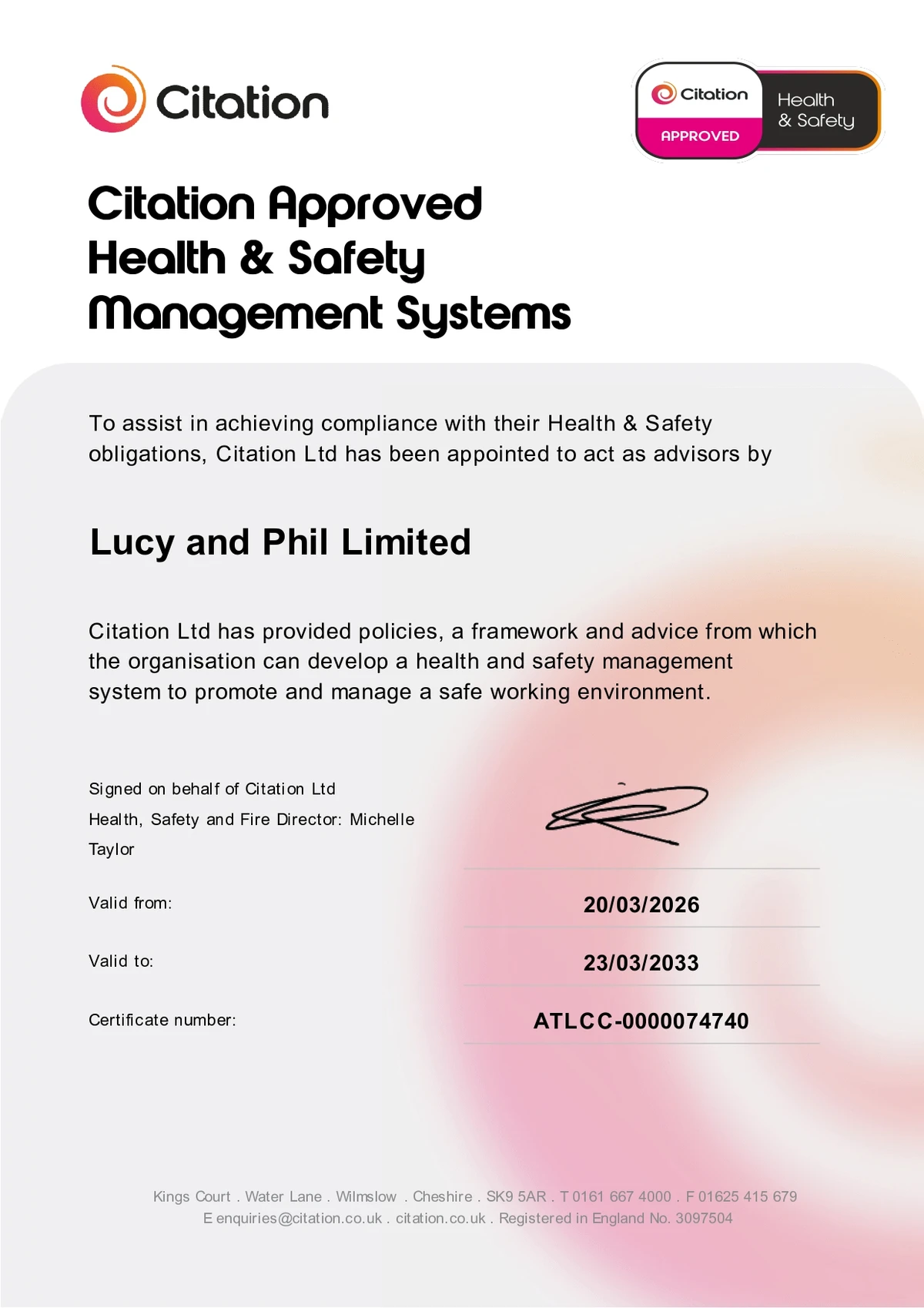 Citation Approved Compliance Certificate