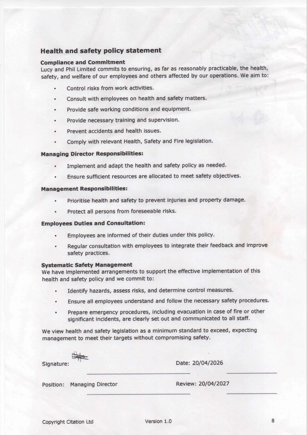 Citation Approved Health & Safety Management System